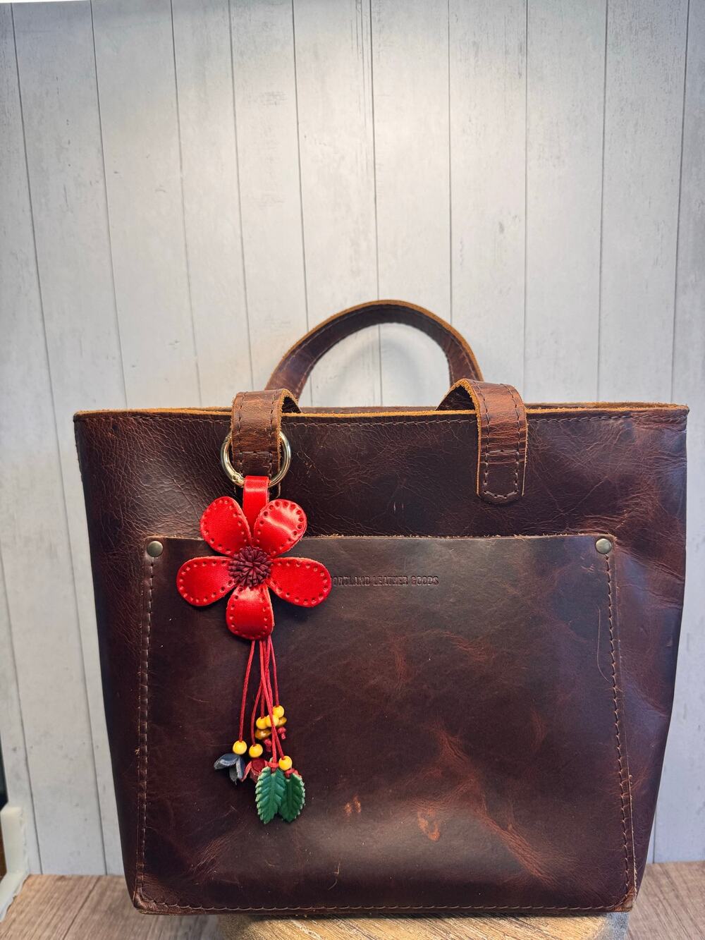 Red Daisy Purse Charm Genuine Leather Flower Red Bag Charm NEW FAST SHIP